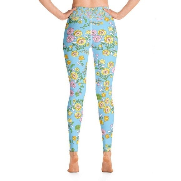 Jessie Zhao High Waist Yoga Women's Leggings In Blue Garden (Size M) - Picture 14 of 15